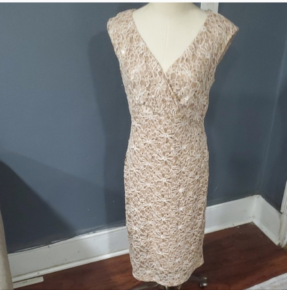 Connected Apparel Lace V-Neck Midi Dress - Cream - Picture 16 of 16